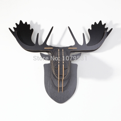 [black]europe style diy wooden reindeer head hanging wall decor,christmas decor,moose head wood crafts home mdf decorative [wall-decoration-7659]