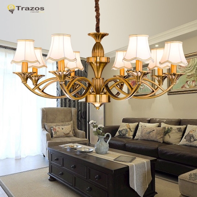 european royal style led chandelier with lampshade home light fixture lustres de teto antique brass iron pendante [bedroom-2805]
