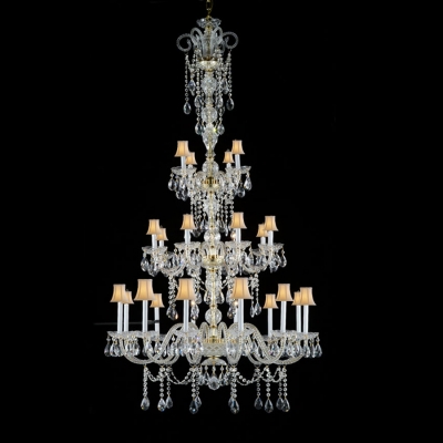 gold finish large crystal chandelier high quaity huge chandeliers with fabric lampshade big room chandelier with crystal pendant [chandeliers-2482]
