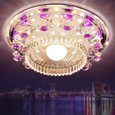 modern led ceiling lights for living room crystal lampshade round 15w purple/blue color kristallen lamp ac 100-240v d18cm [aisle-ceiling-lights-2882]