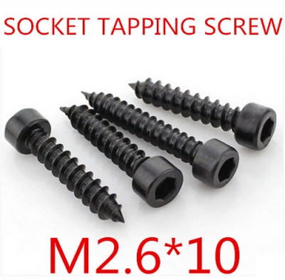 200pcs/lot m2.6*10 hex socket head self tapping screw grade 10.9 alloy steel with black