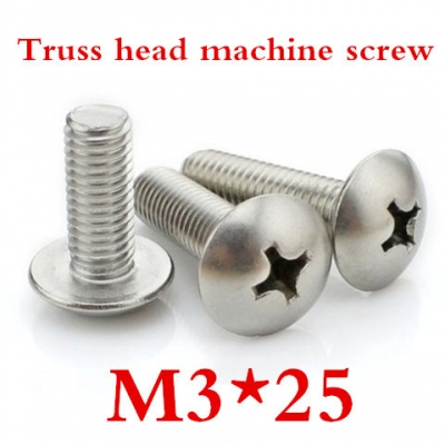 200ps/lot stainless steel m3*25 cross recessed truss head machine screw