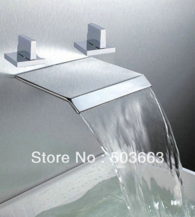 3 PCS Wall Mounted 2 Handle Bathtub Basin Sink Waterfall Spout Mixer Tap Chrome Faucet Set YS-5178
