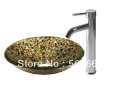 Agate brown Victory Vessel Washbasin Tempered Glass Sink With Brass Faucet CM0105