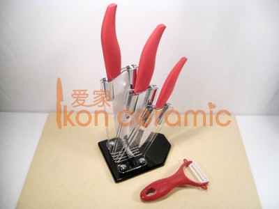 China Knives - 5pcs/Ceramic Knife Set, 4"/5"/6"/peeler with a Ceramic Knife Holder.(AJ-5DP-AR) [Ceramic Knife Holder 105|]