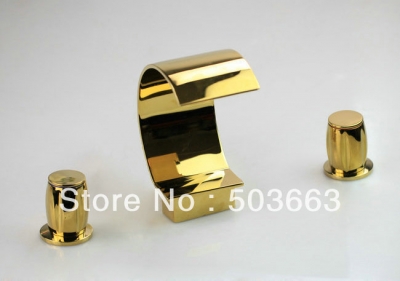 Golden Polished 3 pcs Bathroom Waterfall Bathtub Basin Sink Spout Mixer Tap Brass Faucet Set A-006