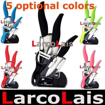 High Quality Larcolais Ceramic Knife Sets 4" 5" 6" inch + Peeler + Holder Black Red Green Blue Pink Handle