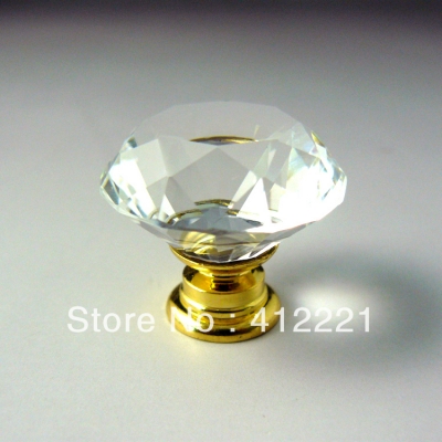 NEW Free shipping 10X40mm Clear Crystal diamond faces handle in brass Zinc Alloy Hardware [Crystal Door knob&Furniture]
