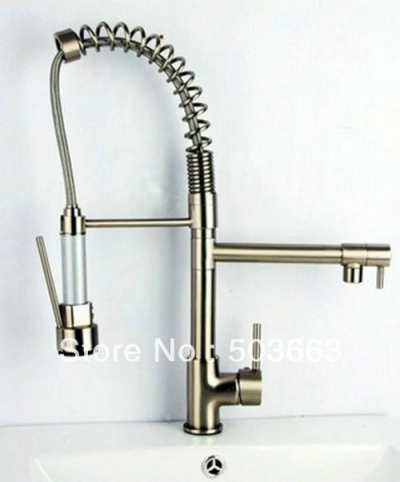 New Brushed Nickle Single Handle Brass Kitchen Faucet Basin Sink Spray Mixer Tap S-814