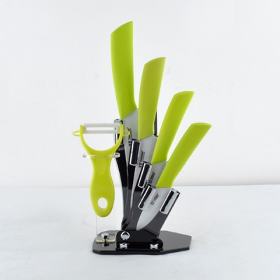 Singapore Post Drop Free Shipping Green Handle Ceramic Knives Sets 3" 4" 5" 6" inch + Peeler+Holder