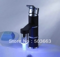 Spray Paint LED 3 Colors Big Waterfall Faucet Chrome Water Powered Mixer Brass Single Handle Tap CM0868