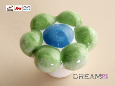 single hole green hand-painted sunflower cartoon ceramic knobs for drawer/wardrobe/cabinet