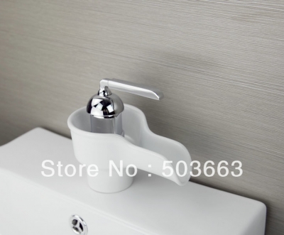 White Ceramic Waterfall Spout Bathroom Faucet Basin Faucet Sink Mixer Tap Vanity Faucet L-3806 [Bathroom faucet 296|]
