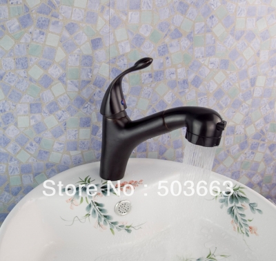 Wholesale Black Oil Rubbed Bronze Deck Mounted Single Lever Bathroom Pull Out Spray Basin Mixer Tap Faucet Vanity Faucet S-401