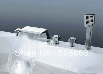 Wholesale Chrome Bath tub Deck Mounted Waterfall Faucet Mixer Tap With Held Shower Vanity Faucet Crane S-306