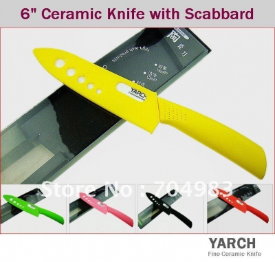 YARCH 6" chef ABS Straight handle ceramic knife with Scabbard + retail box ,5 color select. 1PCS/lot ,kitchen knives