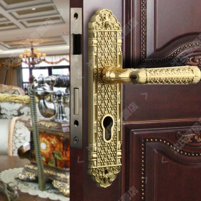 Zinc alloy Handle door lock Gold Yellow bronze ?Door lock handle ?Double latch (latch + square tongue) Free Shipping(3 pcs/lot)