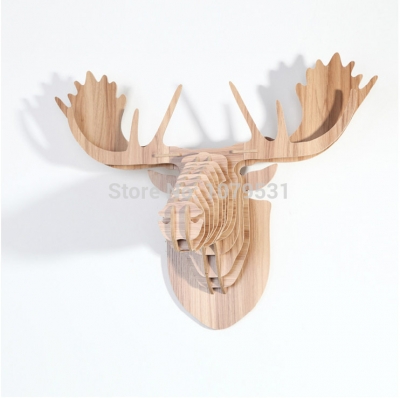 [chineseash]europe style diy wooden reindeer head for wall decoration,wooden animals home decor,wooden moose head home decor