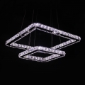 modern led pendant lamp stainless steel 2 square rings chrome finish transparent k9 crystal led pendant lights for dinning room