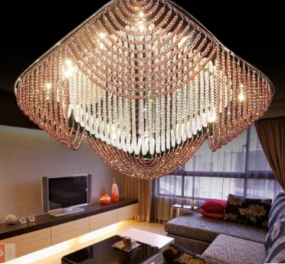 new modern square k9 crystal chandelier ceiling led crystal light length 80cm lustres living room lights [modern-crystal-chandelier-5340]