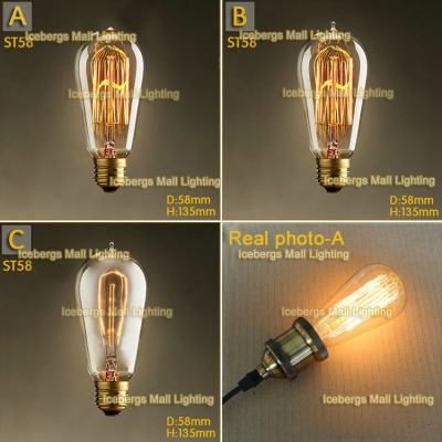 vintage edison light bulb e27 40w 110v 220v st58 incandescent bulb for pendant lights