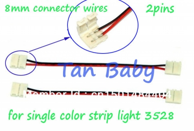 whole, 100pcs x two connectors 8mm 2pin led connctoer wire for single color 3528 strip light no need soldering