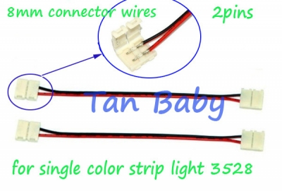 whole, 250pcs/lot two connectors 8mm 2pin 3528 led strip led connctoer wire for single color strip light