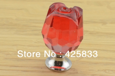 10pcs K9 Red Crystal Rose Knobs Furniture Kitchen Handles Drawer Pulls Dresser Knobs Cabinet Hardware Colour Crystal Door Knobs