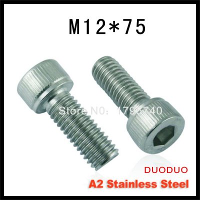 1pc din912 m12 x 75 screw stainless steel a2 hexagon hex socket head cap screwss [hexagon-hex-socket-head-cap-screws-530]