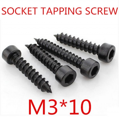 200pcs/lot m3*10 hex socket head self tapping screw grade 10.9 alloy steel with black
