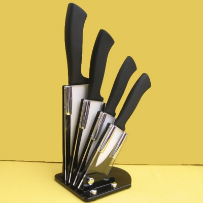 3" 4" 5" 6" 6pcs Fruit Utility Chef White Blade Black Handle Ceramic Knife + Ceramic ?Peeler + Acrylic Holder Set