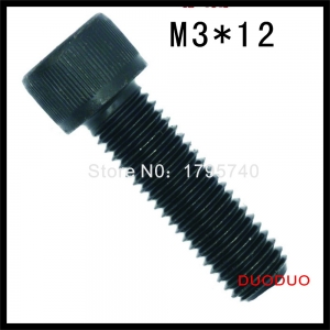 500pc din912 m3 x 12 grade 12.9 alloy steel screw black full thread hexagon hex socket head cap screws