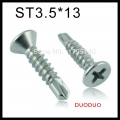 500pcs din7504p st3.5 x 13 410 stainless steel cross recessed countersunk flat head self drilling screw screws