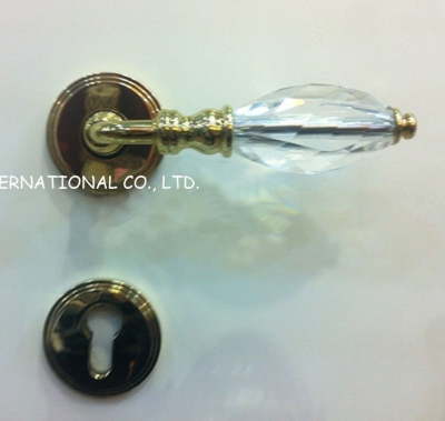 72mm Free shipping 2pcs handles with lock body+keys crystal glass lever handle door lock wooden door lock