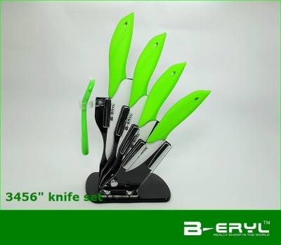 BERYL 6pcs ceramic knives set , 3"4"5"6"+peeler+Knife holder Ceramic Knife sets 2 colors dolphin handle,white blade