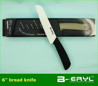 BERYL ceramic kitchen knives 6" bread the ceramic knife+retail box,black ABS Straight handle White blade 1PCS/lot