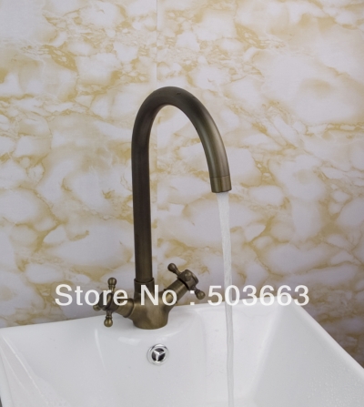 Brand New Tall 2 Handle Antique Brass Kitchen Sink Faucet Vanity Faucet Swivel Mixer Tap Crane S-158 [Kitchen Faucet 1468|]