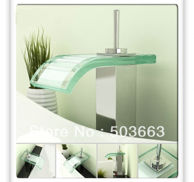 Chrome Single Handle Deck Mounted Bathroom Waterfall Glass Basin Faucet Sink Mixer Tap Vanity Faucet L-3800 [Bathroom faucet 307|]