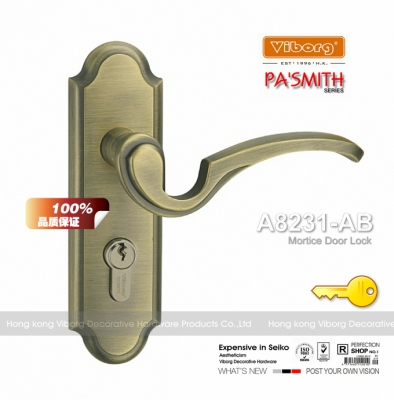 FREE SHIPPING (30 sets) VIBORG Top Quality Security Entry Door Mortise Lever Lock Set, Keyed Entry Door Lock Set, A8231-AB