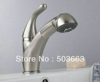 Free Ship Newly Pull out Beautiful Spout Spray Kitchen Basin Sink Nickel Brushed Mix Tap Faucet L0487
