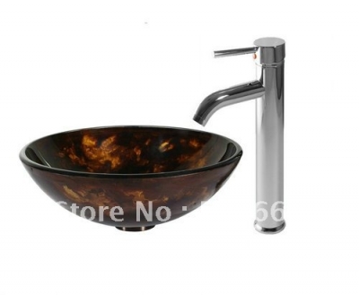 HuoshaoYun Vessel Washbasin Tempered Glass Sink combine Brass Faucet set CM0106