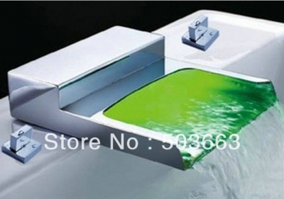 LED Waterfall Bathroom Bathtub Or Basin Sink Mixer Tap Chrome Faucet Set L-03k