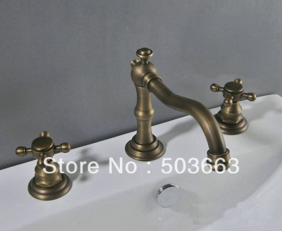 Luxury Antique Brass Double Handle Bathroom Basin Mixer Tap Sink Faucet Vanity Faucet Bath Faucet Mixer Tap L-3660 [Bathroom Faucet-3 or 5 piece set]