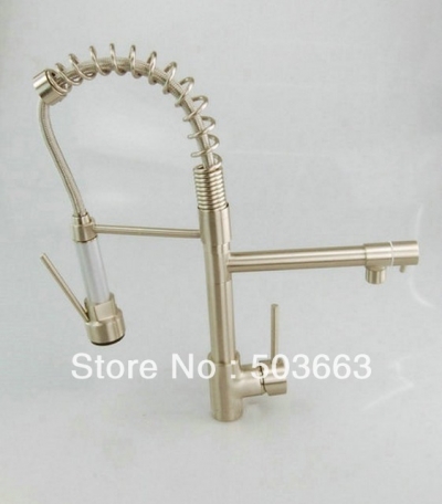 New Nickel Brushed Double Water Spout Pull Out Kitchen Sink Mixer Tap Faucet K-525 [Nickel Brushed Faucet 2005|]