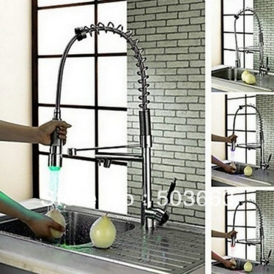 New Single Hole LED Pullout Spray Pre-Rinse Style Kitchen Sink Faucet Mixer S-699 [Kitchen Led Faucet 1786|]