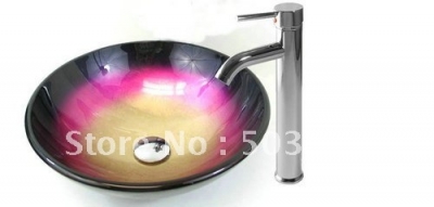 Three Color Vessel Washbasin Tempered Glass Sink combine Brass Faucet Set CM0077 [Glass Lavatory Basin Set 1273|]