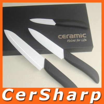 Wholesales 3pcs white sanding ceramic kitchen knife set black butt handle #S003 by DHL [Ceramic Knife -- Wholesale 41|]
