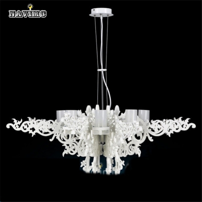designer angel wind modern wood white chandelier lamp white suspension hanging light fixture for el foyer [modern-pendant-light-7212]
