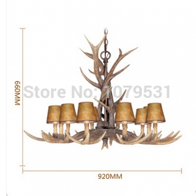 europe country 10 heads chandelier american retro lamp fixture resin deer horn antler lampshade decoration, e14 110-240v [wooden-lights-7443]