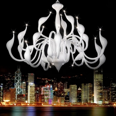 fedex 18 light swan white chandelier led light, chrome plated swan light(silve,red,white ,black)